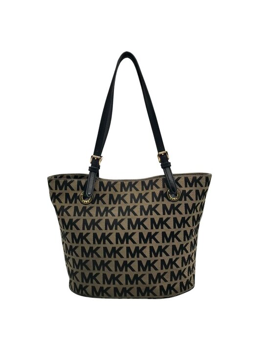 Michael Kors Handbags - Michael Kors Beige & Black Canvas Jet Set Tote Bag